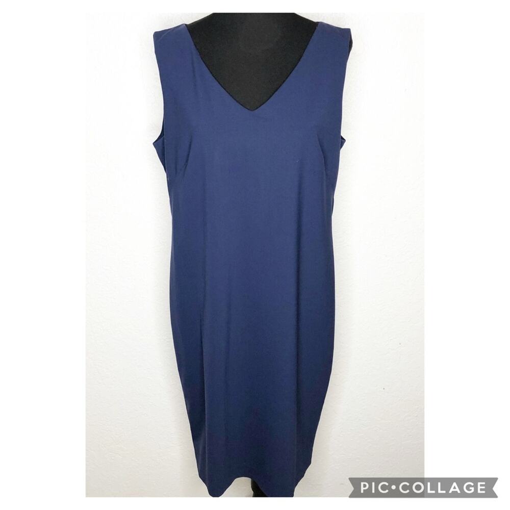 Lafayette 148 navy blue wool sleeveless sheath midi dress size 14